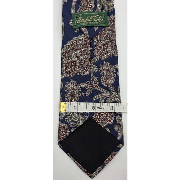 Vintage Marshall Fields Mens Silk Tie Paisley Print Blue Standard‎ Pointed - Picture 2 of 4